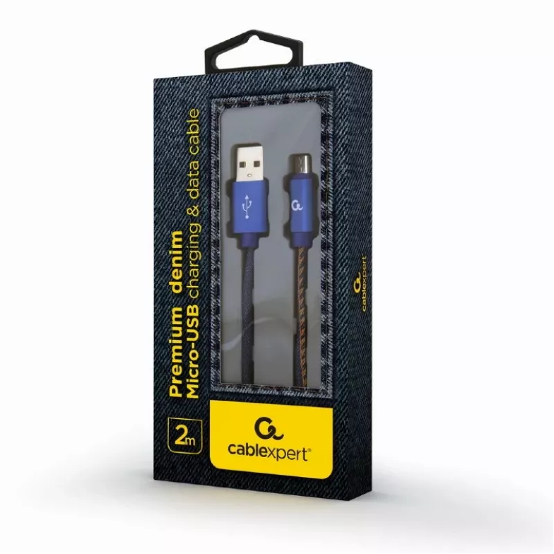 GEMBIRD Premium Jeans (denim) Micro-USB laidas su metalinėmis jungtimis, 2 m, mėlynas