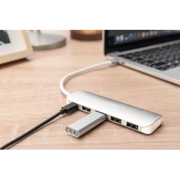 DIGITUS USB-C HUB 4 prievadai PD 4x USB 3.0, 1x PD įkrovimas, pilka