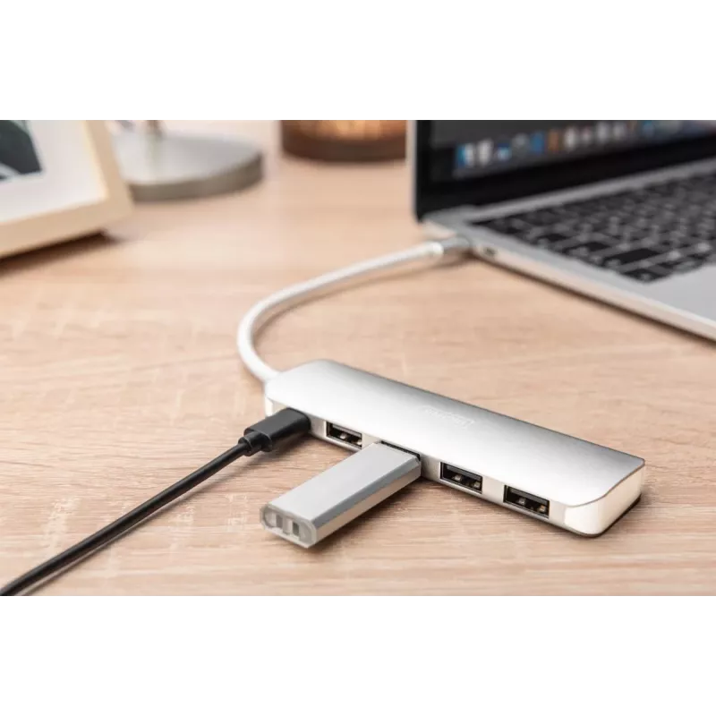 DIGITUS USB-C HUB 4 prievadai PD 4x USB 3.0, 1x PD įkrovimas, pilka