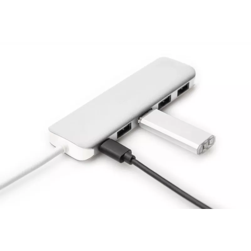 DIGITUS USB-C HUB 4 prievadai PD 4x USB 3.0, 1x PD įkrovimas, pilka