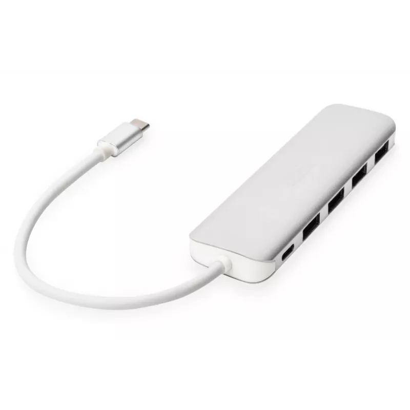 DIGITUS USB-C HUB 4 prievadai PD 4x USB 3.0, 1x PD įkrovimas, pilka