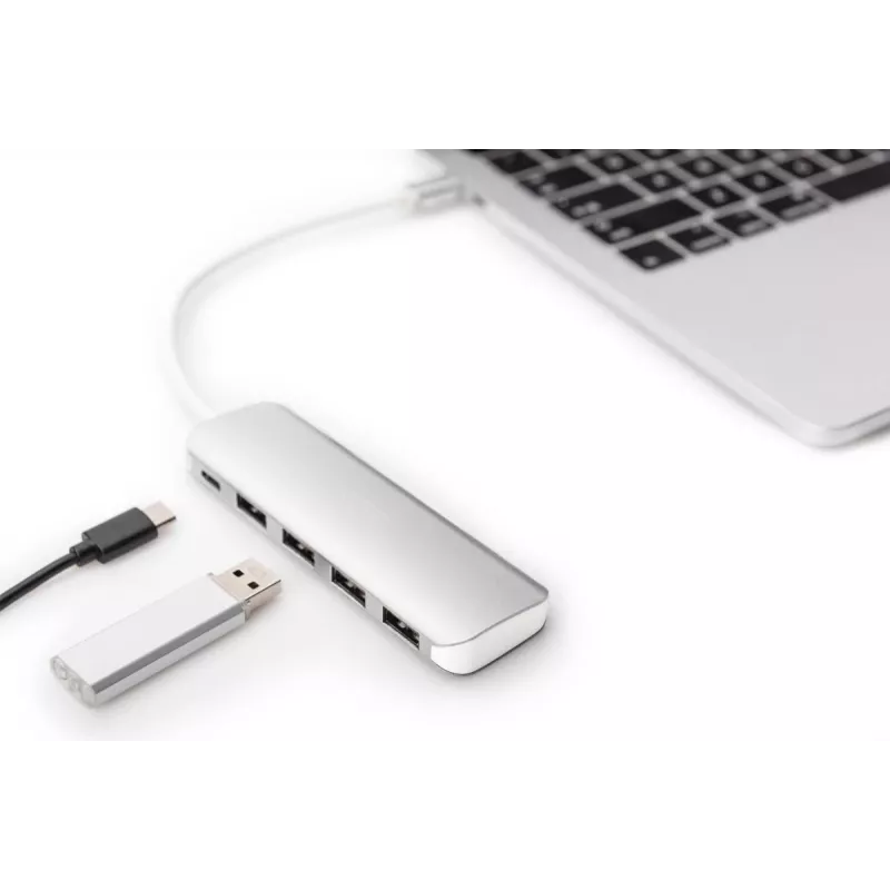 DIGITUS USB-C HUB 4 prievadai PD 4x USB 3.0, 1x PD įkrovimas, pilka