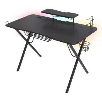 GENESIS HOLM 300 RGB Gaming Desk (120x60x75 cm, Black, Carbon Fiber, RGB LED, Wireless Charger, USB Hub)