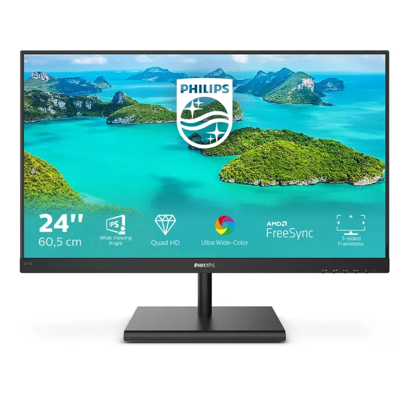 Philips E Line 245E1S/00 monitorius 60,5 cm (23,8 colio) 2560 x 1440 pikselių 2K Ultra HD LCD juodas