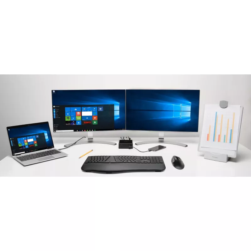 Kensington Pro Fit Ergo belaidė pelė – juoda, dešinei rankai, RF Wireless + Bluetooth, 1600 DPI, juoda