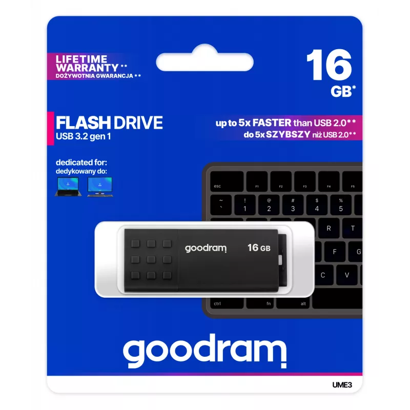USB atmintukas GOODRAM UME3 16 GB USB Type-A 3.2 Gen 1 (USB 3.0), juodas, 60/20 MB/s