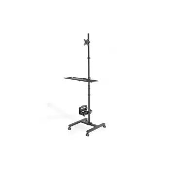 DIGITUS DA-90374 Mobilioji darbo stotis su monitoriaus laikikliu ir PC dėklu, iki 8 kg, 32 colių ekranui - juoda