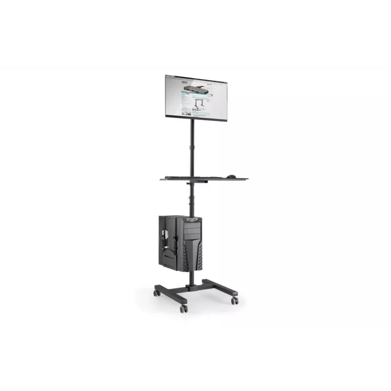 DIGITUS DA-90374 Mobilioji darbo stotis su monitoriaus laikikliu ir PC dėklu, iki 8 kg, 32 colių ekranui - juoda