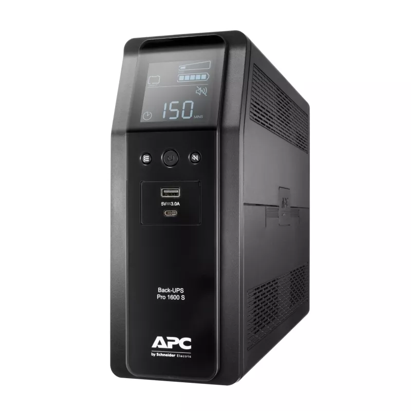 APC Back-UPS Pro 1600VA/960W bokštinis UPS, 230V, 8x IEC C13 lizdai, sinusinė banga, AVR, USB Type A + C prievadai, LCD, keičiama baterija