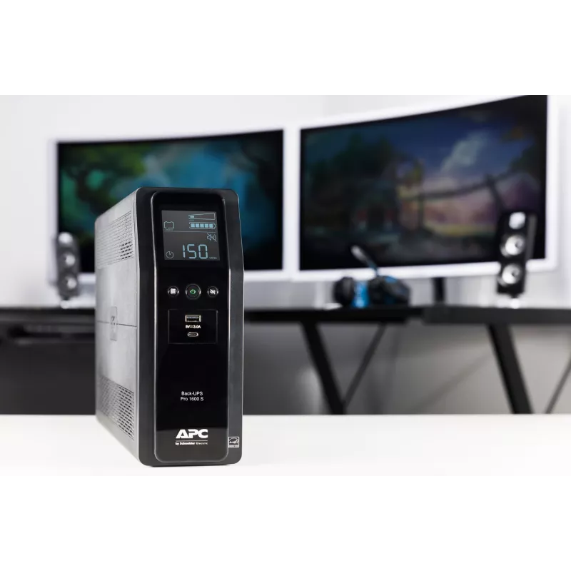 APC Back-UPS Pro 1600VA/960W bokštinis UPS, 230V, 8x IEC C13 lizdai, sinusinė banga, AVR, USB Type A + C prievadai, LCD, keičiama baterija