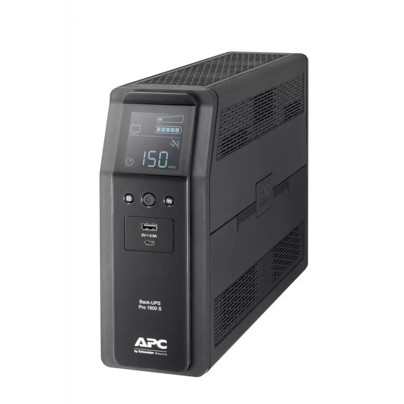 APC Back-UPS Pro 1600VA/960W bokštinis UPS, 230V, 8x IEC C13 lizdai, sinusinė banga, AVR, USB Type A + C prievadai, LCD, keičiama baterija