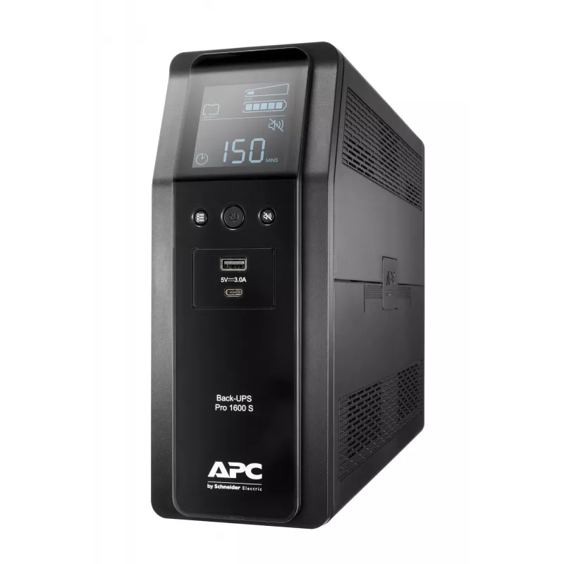 APC Back-UPS Pro 1600VA/960W bokštinis UPS, 230V, 8x IEC C13 lizdai, sinusinė banga, AVR, USB Type A + C prievadai, LCD, keičiama baterija