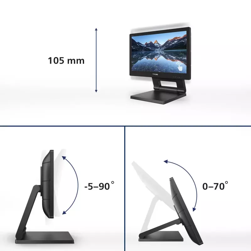 Philips 162B9T/00 kompiuterio monitorius 39,6 cm (15,6 colio) 1366 x 768 pikselių HD LCD jutiklinis ekranas juodas
