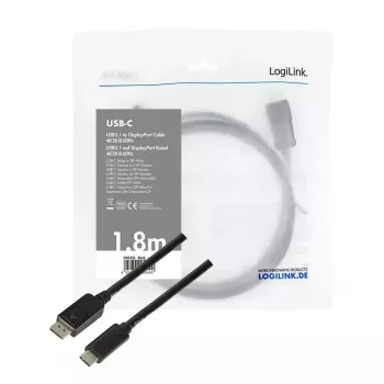Vaizdo kabelio adapteris LogiLink UA0335 1,8 m USB Type-C DisplayPort juodas