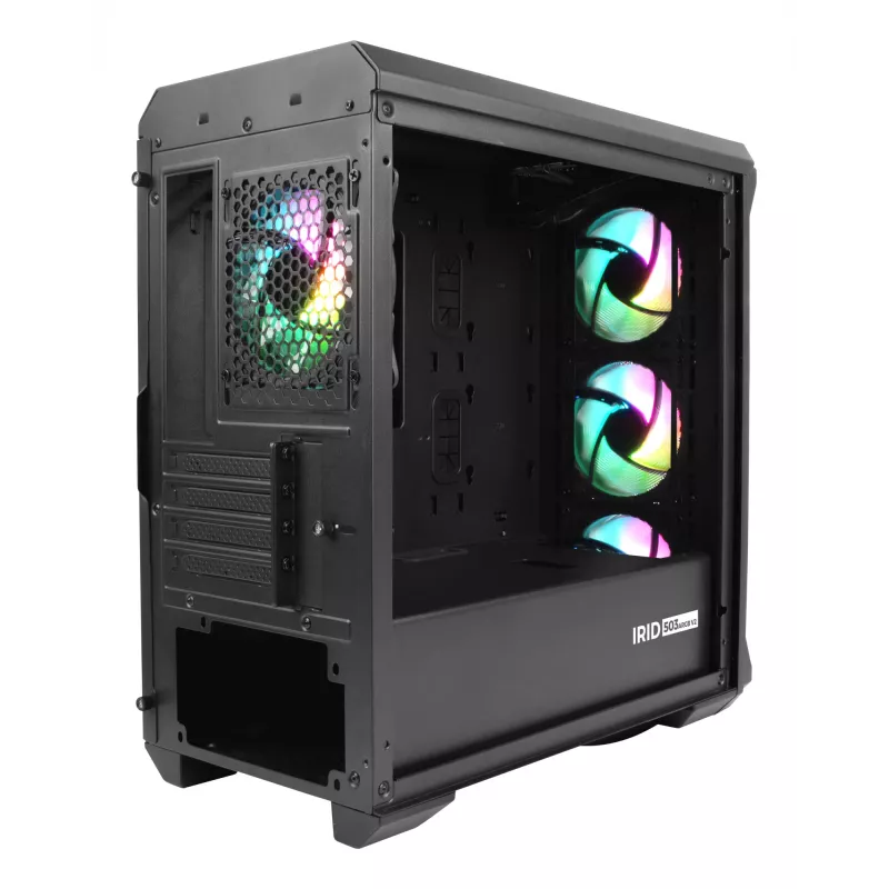 Korpusas GENESIS Irid 503 ARGB Micro Tower Juodas, Peršviečiamas