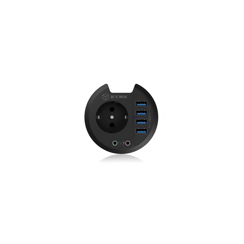 ICY BOX IB-HUB1430 lizdas su kištukiniu lizdu Juoda
