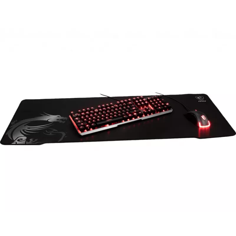 MSI AGILITY GD70 Pro žaidimų pelės kilimėlis '900mm x 400mm, šilkinis paviršius, ikoniškas drakono dizainas, neslystantis ir smūgius sugeriantis gumos pagrindas, sustiprinti susiūti kraštai'
