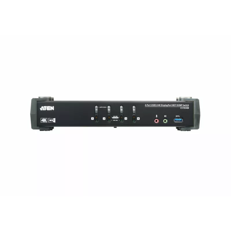 ATEN 4 prievadų USB 3.0 4K DisplayPort MST KVMP jungiklis, 4096 x 2160 pikselių, 4K Ultra HD, 4.89 W, juodas