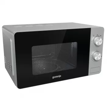 Mikrobangų krosnelė Gorenje MO20E1S — 20 L, 800 W, sukamoji rankenėlė, 270 mm padėklas, nerūdijantis plienas/juoda