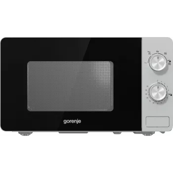 Mikrobangų krosnelė Gorenje MO20E1S — 20 L, 800 W, sukamoji rankenėlė, 270 mm padėklas, nerūdijantis plienas/juoda