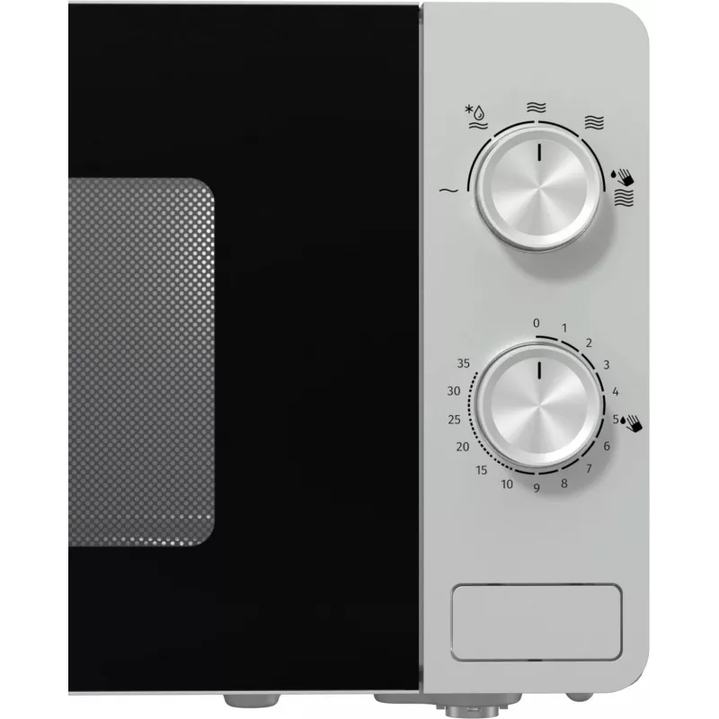 Mikrobangų krosnelė Gorenje MO20E1S — 20 L, 800 W, sukamoji rankenėlė, 270 mm padėklas, nerūdijantis plienas/juoda