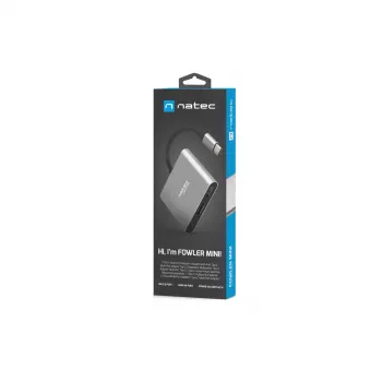 USB-C į HDMI ir USB šakotuvas NATEC Fowler Mini — USB 2.0 Type-C pagrindinis, HDMI, USB-A ir USB-C prievadai, Pilka