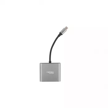 USB-C į HDMI ir USB šakotuvas NATEC Fowler Mini — USB 2.0 Type-C pagrindinis, HDMI, USB-A ir USB-C prievadai, Pilka