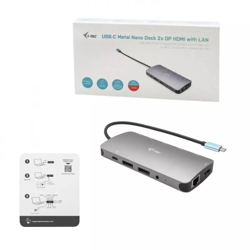 i-tec Metal USB-C Nano 3x Display Dock stotelė su Power Delivery 100 W