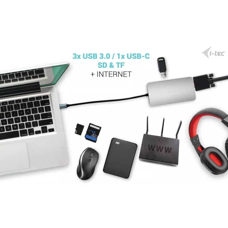 Docking stotelė i-tec Metal USB-C Travel Nano Dock HDMI/VGA su LAN ir Power Delivery 100 W