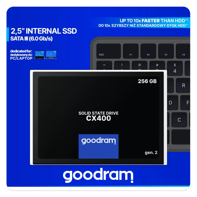 SSD 2,5 colio SATA III Goodram SSDPR-CX400-256-G2 256 GB, 550 MB/s skaitymas, 480 MB/s rašymas