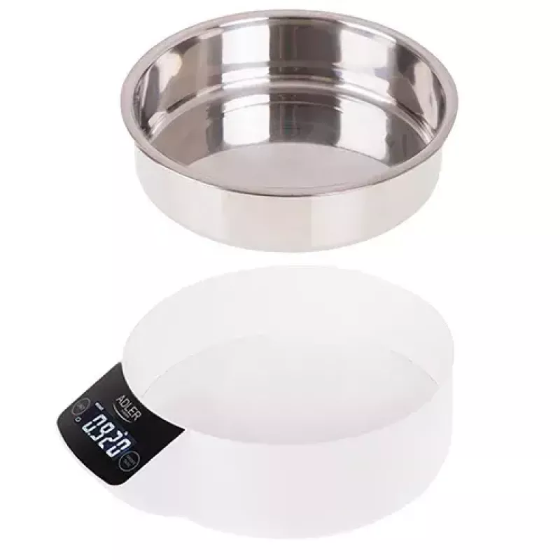 Virtuvinės svarstyklės Adler AD 3166 – 5 kg, 1 g tikslumas, nerūdijančio plieno dubuo 0,9 l, LCD, laikmatis