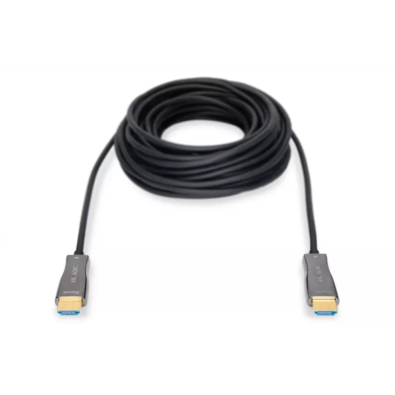 DIGITUS HDMI AOC hibridinis šviesolaidinis laidas, Type A M/M, 15m UHD 4K@60Hz, CE, juodas