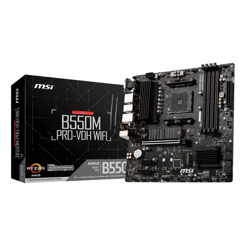 Pagrindinė plokštė MSI B550M PRO-VDH WIFI, AMD B550, Socket AM4, micro ATX