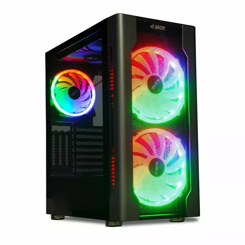 PC korpusas IBOX Chiron ZH68 Gaming, ATX Midi-Tower, EATX palaikymas, juodas, šoninis langas, apšvietimas