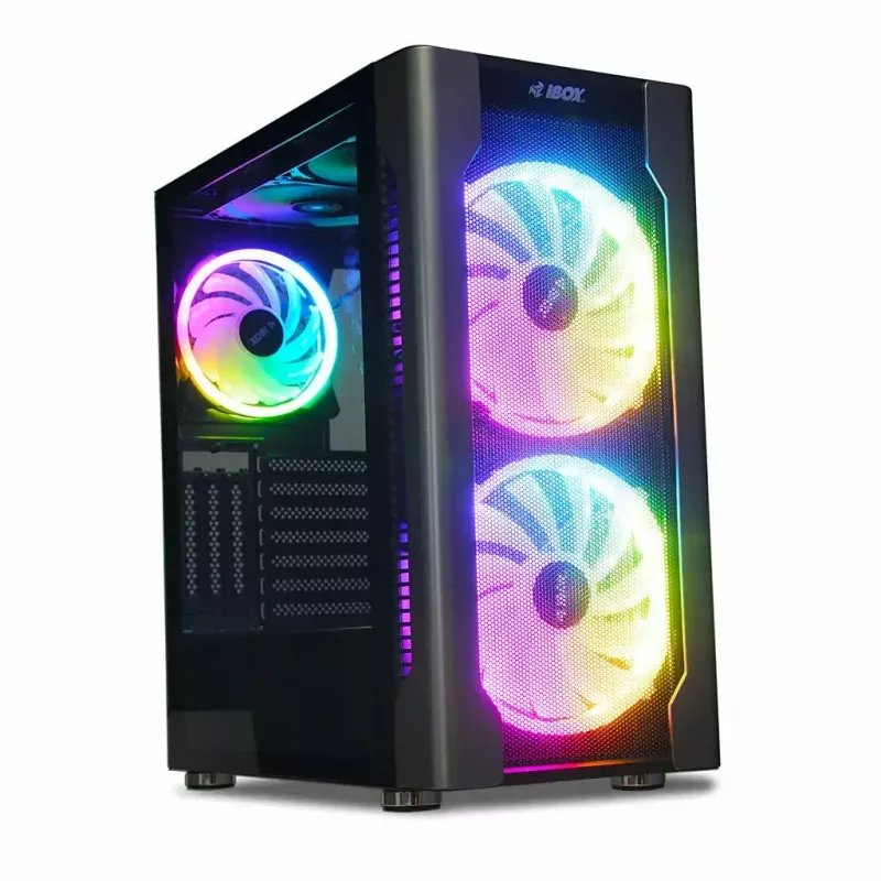 PC korpusas IBOX Chiron ZH68 Gaming, ATX Midi-Tower, EATX palaikymas, juodas, šoninis langas, apšvietimas