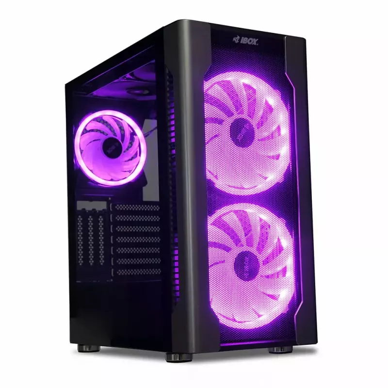 PC korpusas IBOX Chiron ZH68 Gaming, ATX Midi-Tower, EATX palaikymas, juodas, šoninis langas, apšvietimas