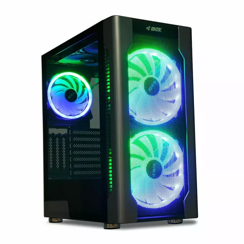 PC korpusas IBOX Chiron ZH68 Gaming, ATX Midi-Tower, EATX palaikymas, juodas, šoninis langas, apšvietimas