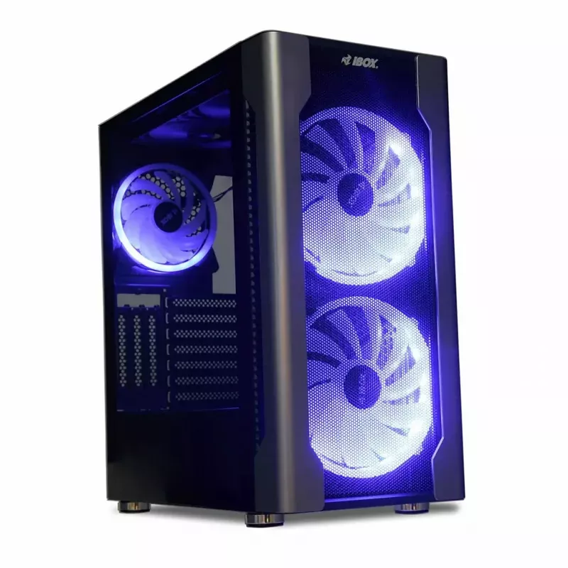 PC korpusas IBOX Chiron ZH68 Gaming, ATX Midi-Tower, EATX palaikymas, juodas, šoninis langas, apšvietimas