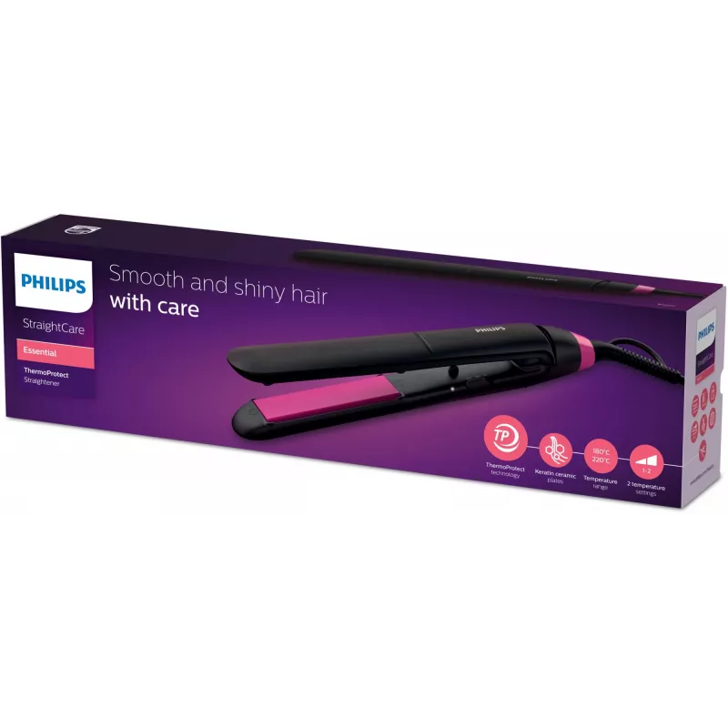 Tiesinimo šepetys Philips StraightCare Essential ThermoProtect BHS375/00 – keraminės plokštelės 28 mm, 2 temperatūros lygiai, max 220°C