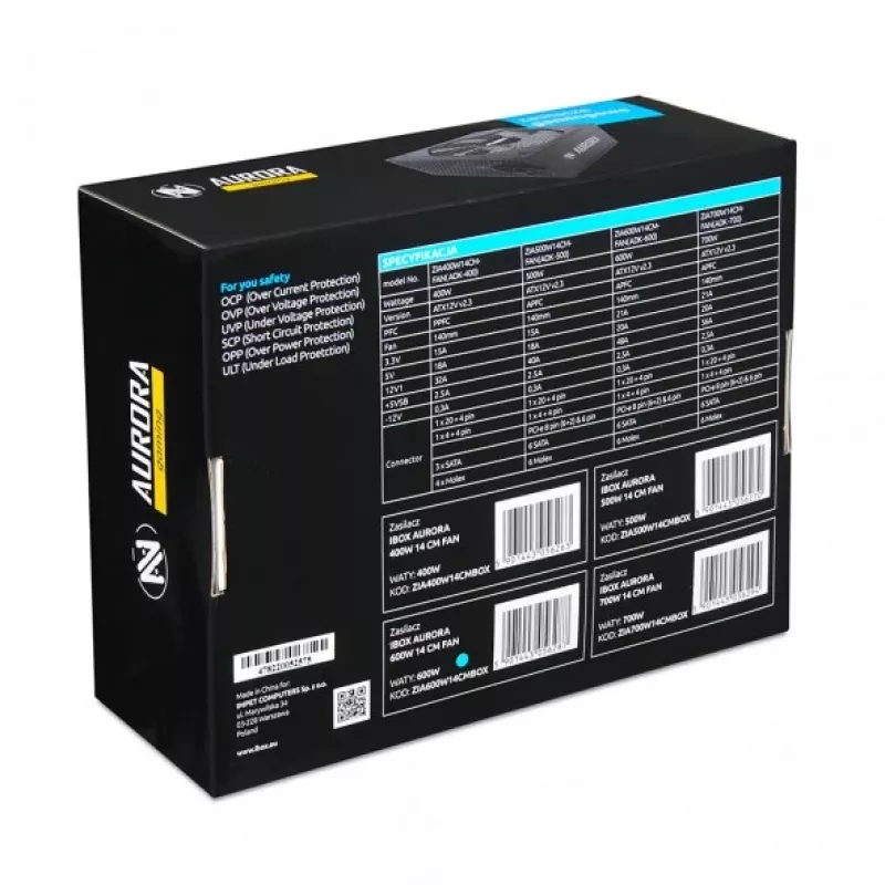 Maitinimo blokas iBox Aurora 700 W, aktyvus aušinimas 140 mm ventiliatoriumi, ne modularus, juodas
