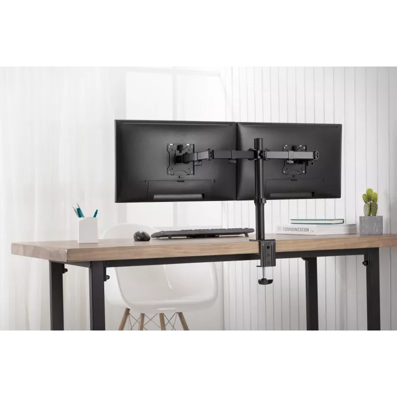 DIGITUS Universalus dviejų monitorių laikiklis su spaustuku 17–32 col., 2x 8 kg (maks.), juodas