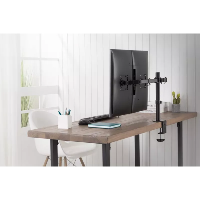 DIGITUS Universalus dviejų monitorių laikiklis su spaustuku 17–32 col., 2x 8 kg (maks.), juodas