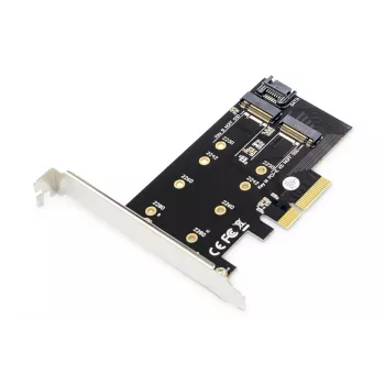 DIGITUS M.2 NGFF/NVMe SSD PCI-E papildinio kortelė, palaiko B, M ir B+M raktą, dydžiai 80, 60, 42 ir 30 mm