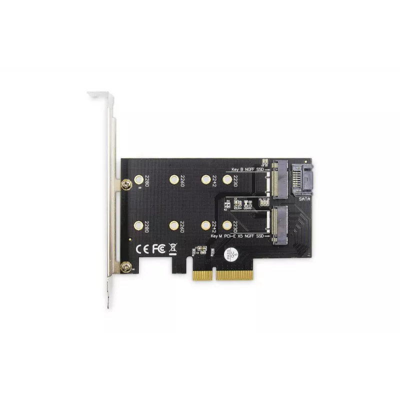 DIGITUS M.2 NGFF/NVMe SSD PCI-E papildinio kortelė, palaiko B, M ir B+M raktą, dydžiai 80, 60, 42 ir 30 mm