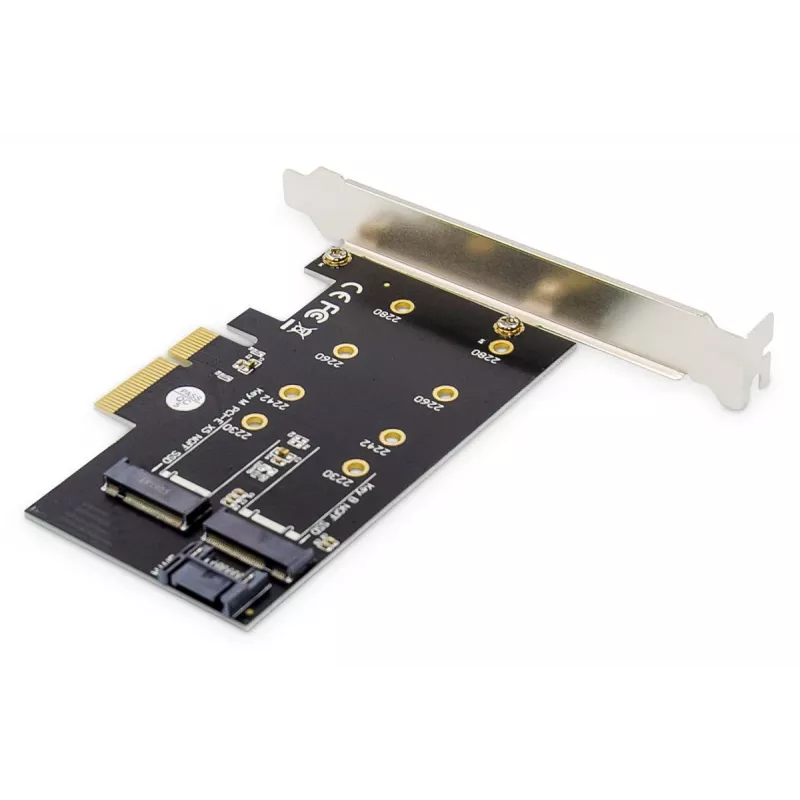 DIGITUS M.2 NGFF/NVMe SSD PCI-E papildinio kortelė, palaiko B, M ir B+M raktą, dydžiai 80, 60, 42 ir 30 mm
