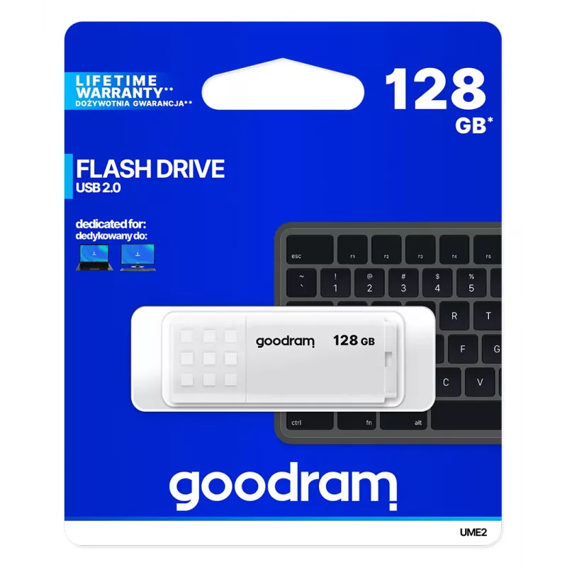 USB atmintukas GOODRAM UME2 128 GB USB 2.0 Type-A, baltas, 20 MB/s skaitymas, 5 MB/s rašymas