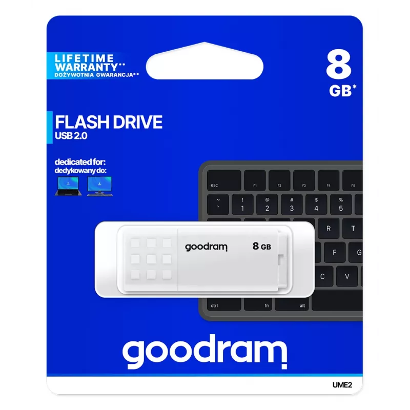 USB atmintukas GOODRAM UME2 8 GB USB 2.0 Type-A, baltas