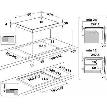Whirlpool WS Q4860 NE Juoda įmontuojama 60 cm zoninė indukcinė kaitlentė 4 zonos