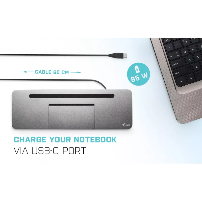i-tec Metal USB-C ergonomiškas 3x ekrano 4K dokų stotelė su 85 W galios tiekimu