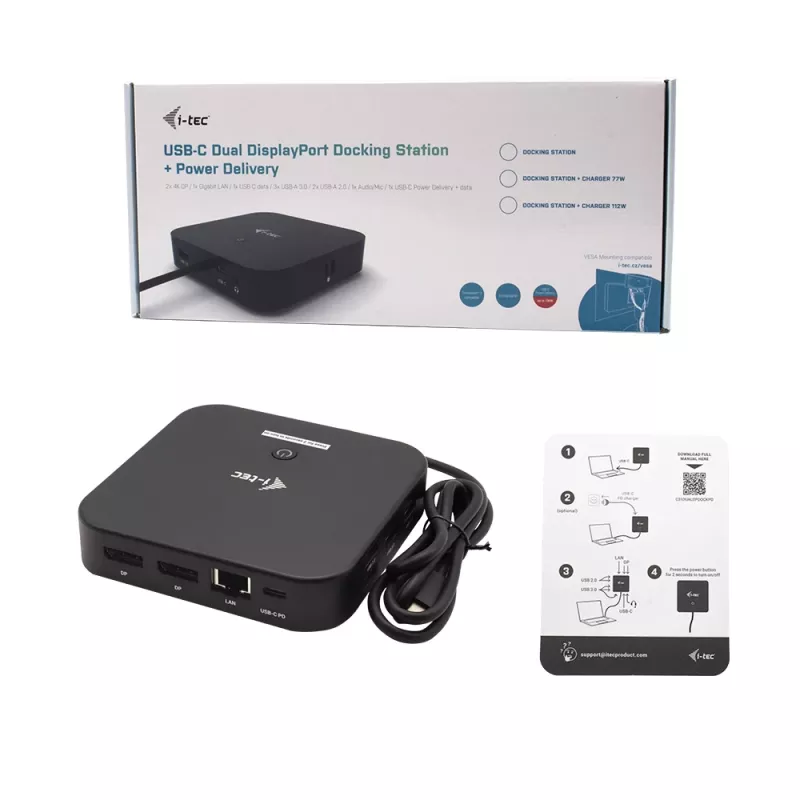 i-tec USB-C dviejų monitorių dokų stotelė su 100 W įkrovimu